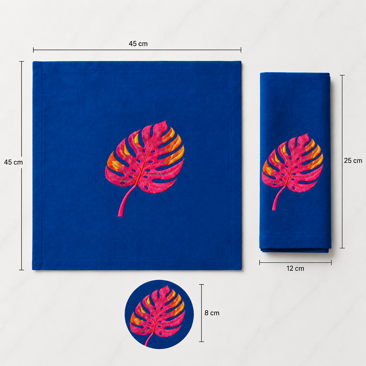 Monstera I Juego de servilletas bordadas
